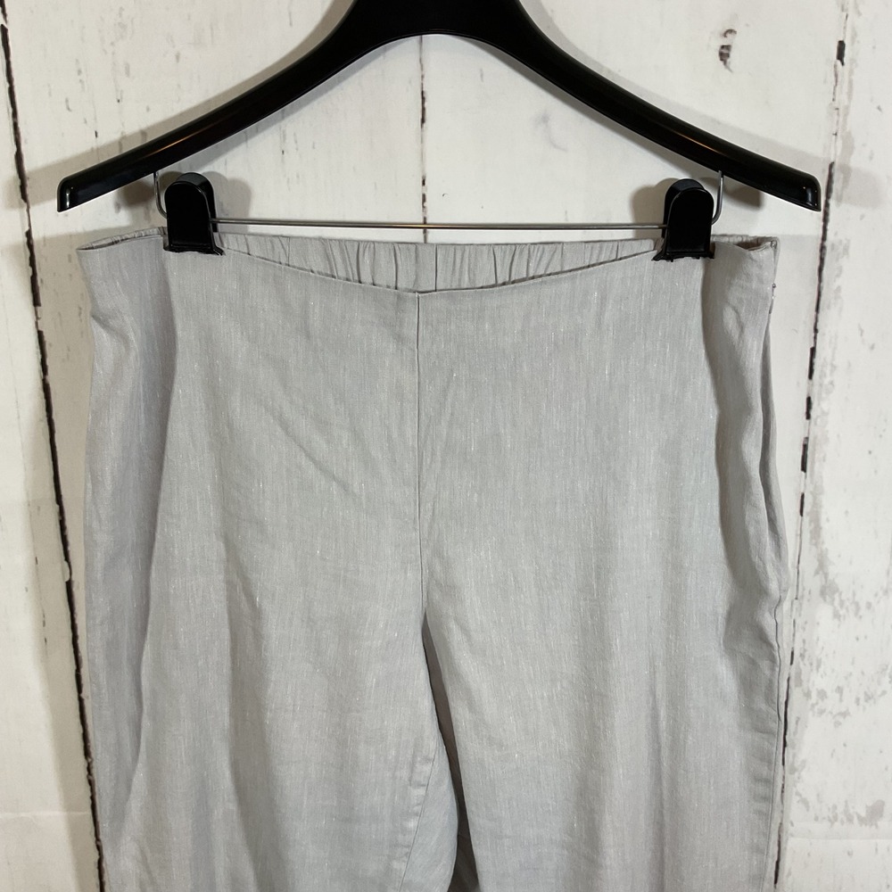 J. Jill Linen Stretch Gray Cropped Capri Pants Womens Medium Tapered Button Hem - Picture 2 of 13